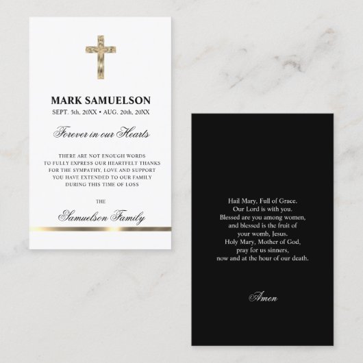 悔やみや弔慰メモリアル宗教十字架金ゴールド |祈りの言葉 名刺 (正面/裏面)