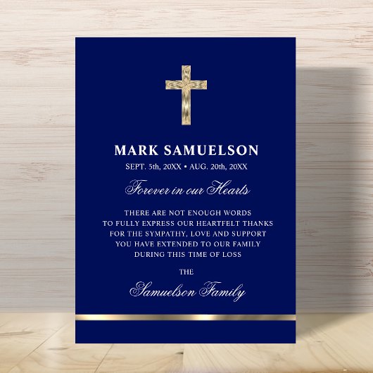 悔やみや弔慰メモリアル宗教十字海軍金ゴールド サンキューカード