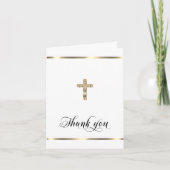 悔やみや弔慰メモリアル宗教十字白金ゴールド写真 サンキューカード (正面)