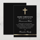 悔やみや弔慰メモリアル宗教十字黒金ゴールド サンキューカード (正面/裏面)