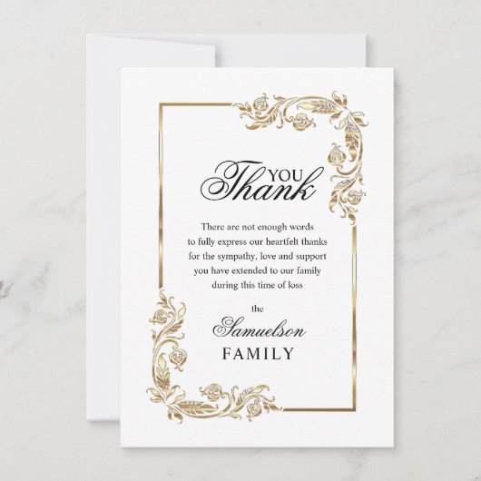 悔やみや弔慰メモリアル白金ゴールド写真ありがとう サンキューカード (正面)