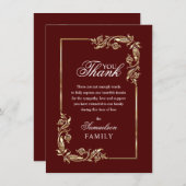 悔やみや弔慰メモリアルBurgundy金ゴールド写真ありがとう サンキューカード (正面/裏面)