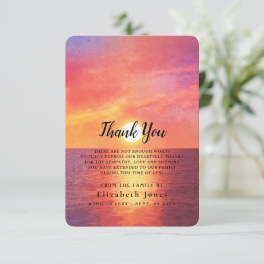 悔やみや弔慰メモリサンセット海 サンキューカード (スタンド正面)