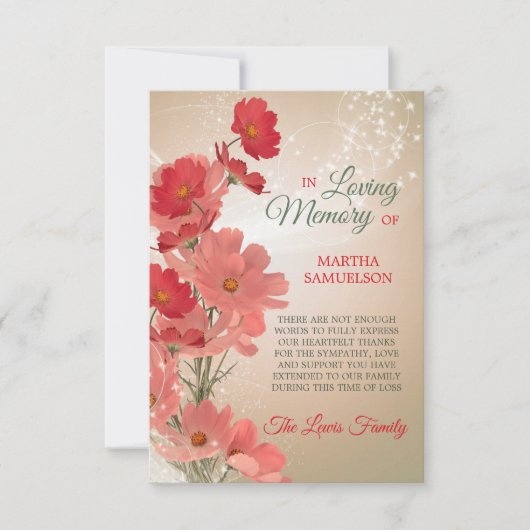 悔やみや弔慰メモリフローラレッドピンクサンゴありがとう サンキューカード (正面)