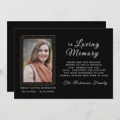 悔やみや弔慰メモリブラック金ゴールドサンキュー写真 サンキューカード (正面/裏面)