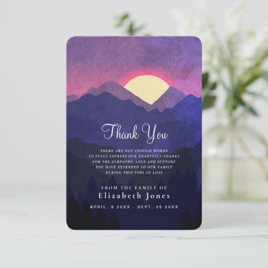 悔やみや弔慰メモリーサンセットマウンテン サンキューカード (スタンド正面)