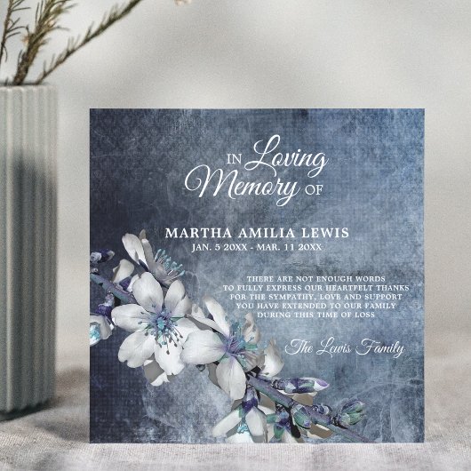 悔やみや弔慰メモリーフラワーブルーフローラありがとう サンキューカード