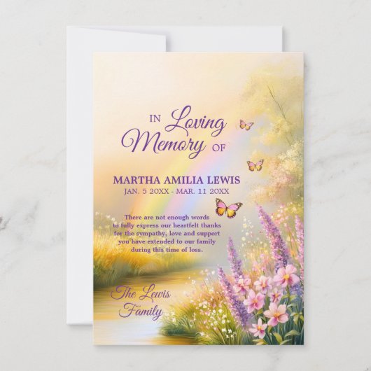 悔やみや弔慰メモリーレインボーフラワーズバタフライ サンキューカード (正面)