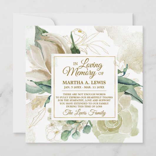 悔やみや弔慰メモリ作成フローラありがとう サンキューカード (正面)