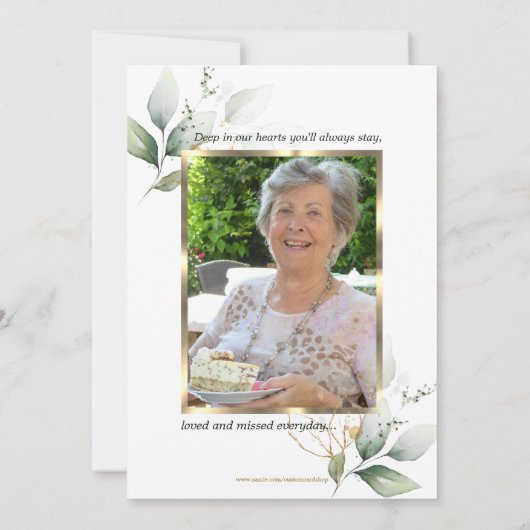 悔やみや弔慰メモリ緑の金ゴールドありがとう |写真 サンキューカード (裏面)