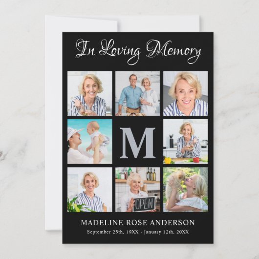 悔やみや弔慰モダンメモリアル8フォトコラージュ葬儀 サンキューカード (正面)