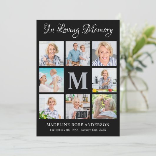 悔やみや弔慰モダンメモリアル8フォトコラージュ葬儀 サンキューカード (スタンド正面)