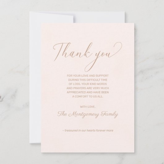 悔やみや弔慰モダン台本写真赤面ピンク葬儀 サンキューカード (裏面)