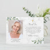 悔やみや弔慰ユーカリプトゥス十字写真葬儀 サンキューカード (スタンド正面)