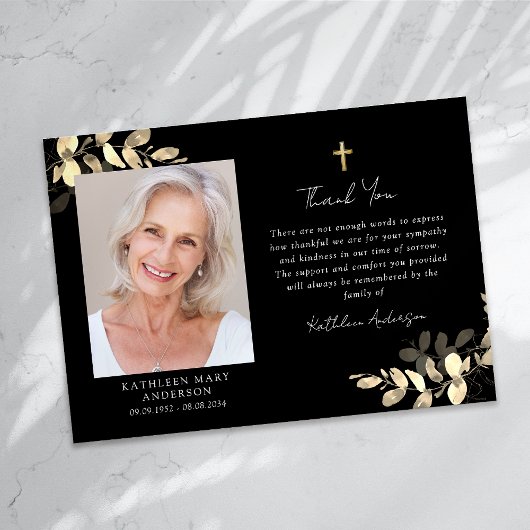 悔やみや弔慰ユーカリプトゥス十字写真葬儀 サンキューカード