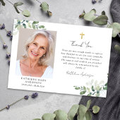 悔やみや弔慰ユーカリプトゥス十字写真葬儀 サンキューカード