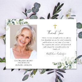 悔やみや弔慰ユーカリプトゥス十字写真葬儀 サンキューカード