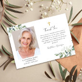 悔やみや弔慰ユーカリプトゥス十字写真葬儀 サンキューカード