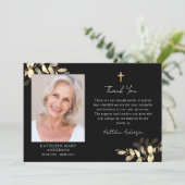 悔やみや弔慰ユーカリプトゥス十字写真葬儀 サンキューカード (スタンド正面)