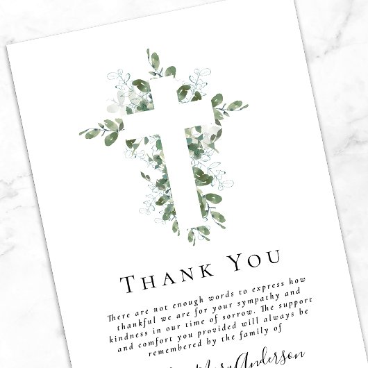 悔やみや弔慰ユーカリプトゥス十字葬儀 サンキューカード