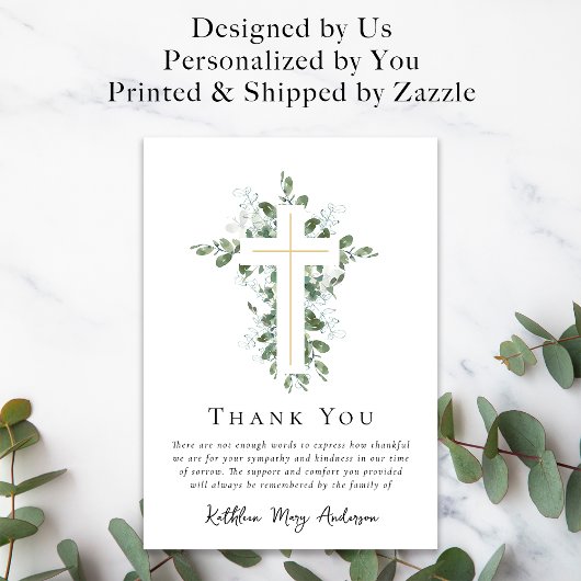 悔やみや弔慰ユーカリプトゥス十字葬儀 サンキューカード