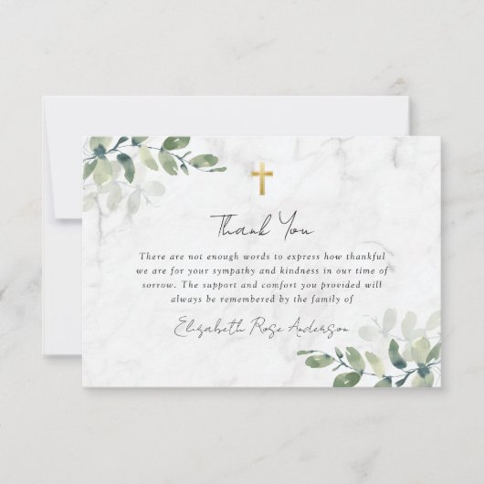 悔やみや弔慰ユーカリプトゥス十字葬儀 サンキューカード (正面)