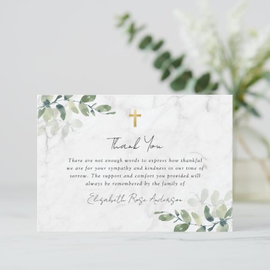 悔やみや弔慰ユーカリプトゥス十字葬儀 サンキューカード (スタンド正面)