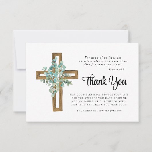 悔やみや弔慰ユーカリプトゥス十字葬儀 サンキューカード (正面)