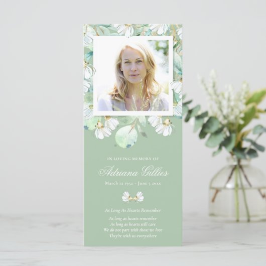 悔やみや弔慰ユーカリ写真葬儀サンキューカード (スタンド正面)