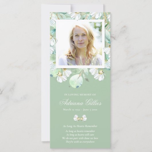 悔やみや弔慰ユーカリ写真葬儀サンキューカード (正面)