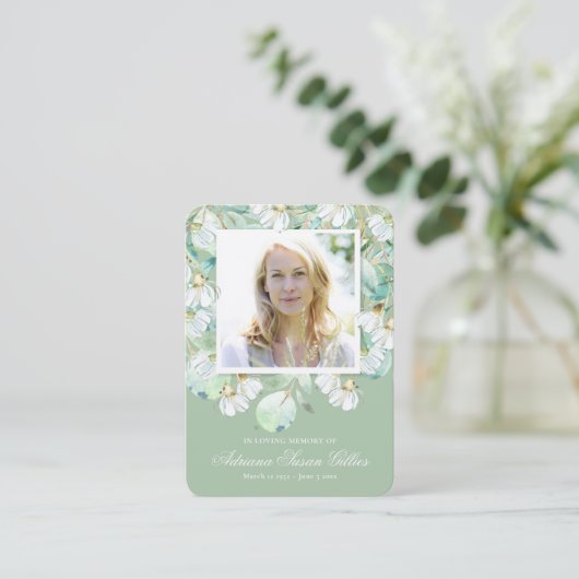 悔やみや弔慰ユーカリ写真葬儀祈りの言葉カード 名刺 (スタンド正面)