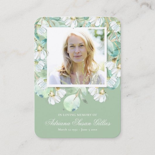 悔やみや弔慰ユーカリ写真葬儀祈りの言葉カード 名刺 (正面)