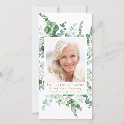 悔やみや弔慰ユーカリ写真金ゴールド葬儀祈りの言葉 (正面)