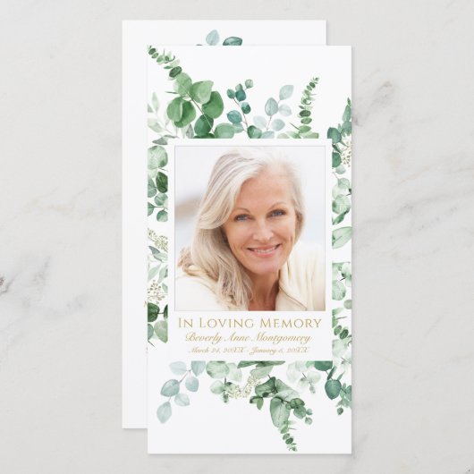 悔やみや弔慰ユーカリ写真金ゴールド葬儀祈りの言葉 (正面/裏面)