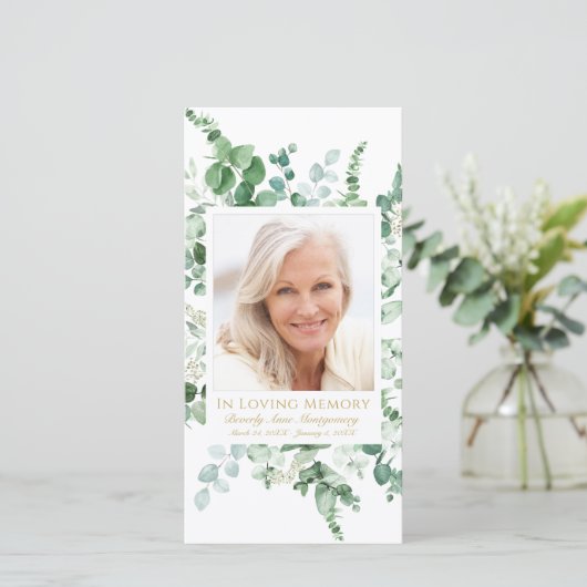 悔やみや弔慰ユーカリ写真金ゴールド葬儀祈りの言葉 (スタンド正面)