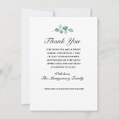 悔やみや弔慰ユーカリ緑カスタム園フォトメモリアル サンキューカード (裏面)