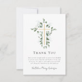 悔やみや弔慰ユーカリ金ゴールドクロス葬儀 サンキューカード (正面)