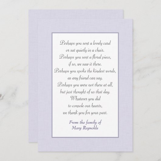 悔やみや弔慰ラベンダーに感謝縁ど カード (正面/裏面)