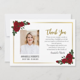 悔やみや弔慰レッドローズゴールデン縁どフォト葬儀 サンキューカード