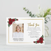悔やみや弔慰レッドローズゴールデン縁どフォト葬儀 サンキューカード (スタンド正面)