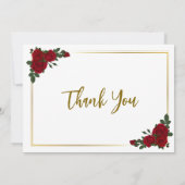 悔やみや弔慰レッドローズゴールデン縁どフォト葬儀 サンキューカード (裏面)