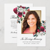 悔やみや弔慰レッドローズブラックスクリプトフォト葬儀 サンキューカード (正面/裏面)