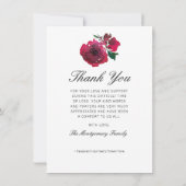 悔やみや弔慰レッドローズブラックスクリプトフォト葬儀 サンキューカード (裏面)