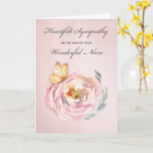 悔やみや弔慰ロスの姪の蝶ピンクローズ カード (黄色い花)