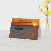 悔やみや弔慰ロストオブ祖母、魚釣りボートサンセット カード (黄色い花)
