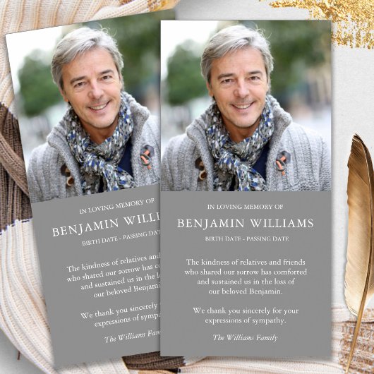 悔やみや弔慰ロス写真グレー葬儀サンキューカード サンキューカード