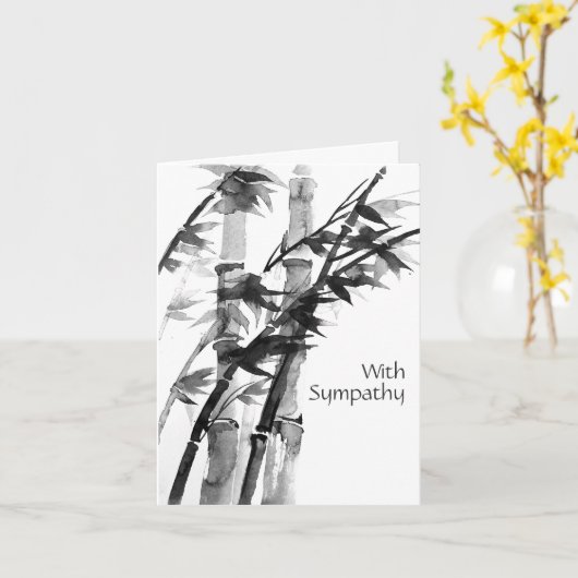 悔やみや弔慰付き、竹水の色絵画の カード (黄色い花)