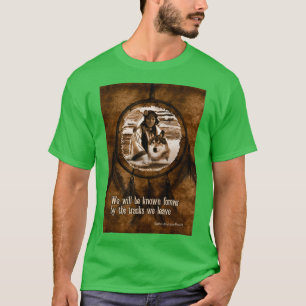 悔やみや弔慰先住民アメリカンウルフアンドドリームキャッチャー Tシャツ