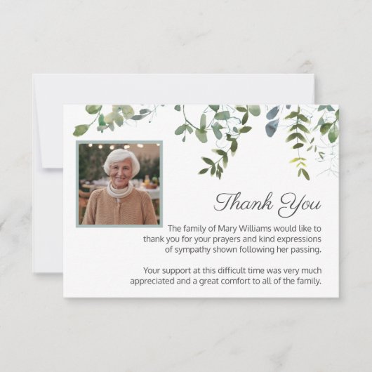悔やみや弔慰写真グリーンリー葬儀ありがとう サンキューカード (正面)