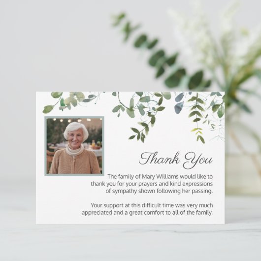 悔やみや弔慰写真グリーンリー葬儀ありがとう サンキューカード (スタンド正面)
